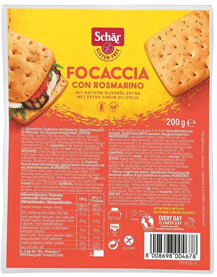 Focaccia au romarin sans gluten 200 g Schar DDM: 12-2026