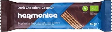 Gaufrette fourrée à la crème de noix de coco et de cacao, enrobée de chocolat bio, 40 g - Harmonica DDM: 11-2026