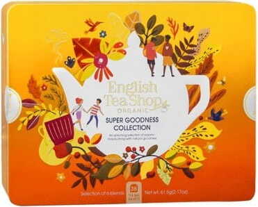 Un coffret de thés super goodness collection dans une boîte décorative BIO 615 g ENGLISH TEA SHOP