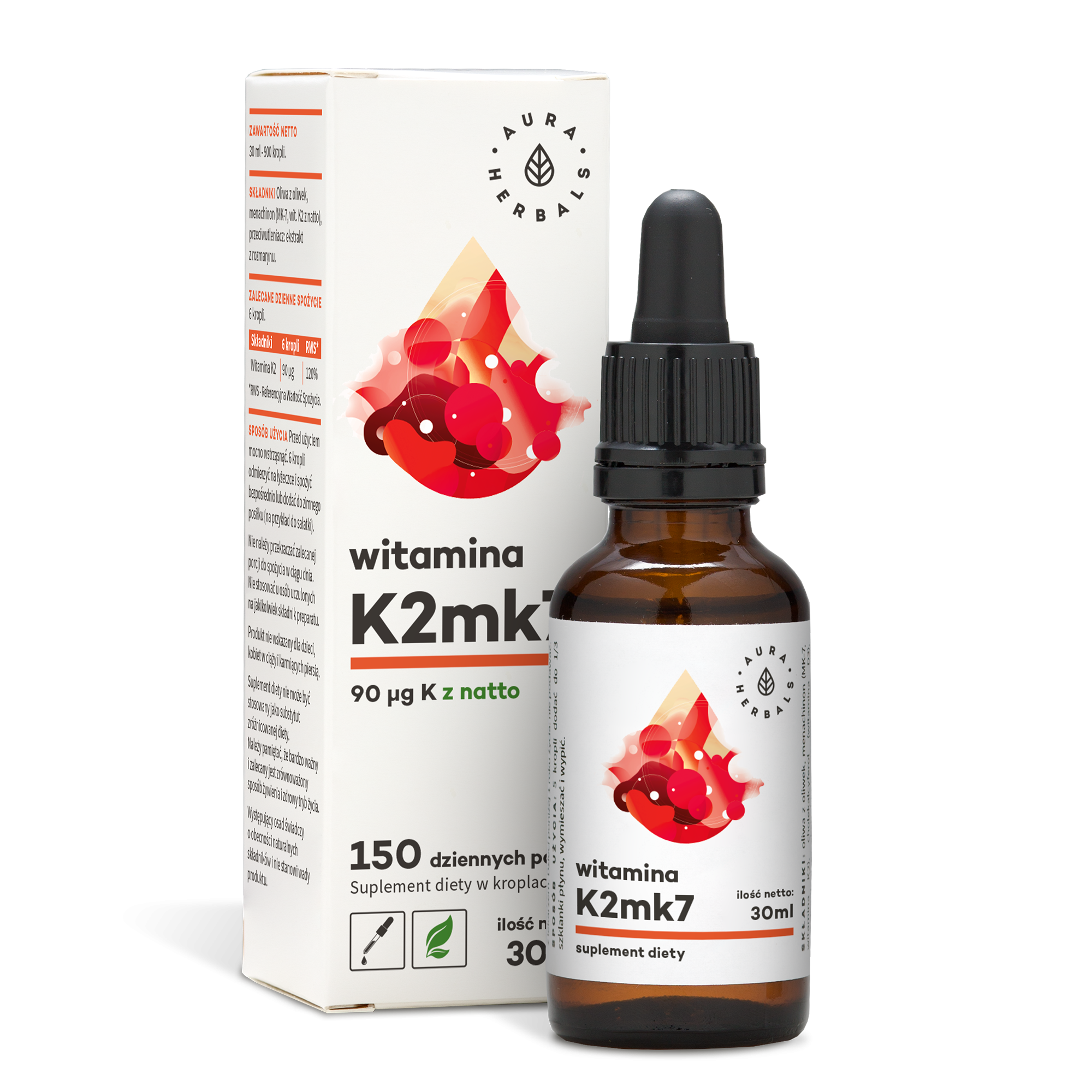 Vitamine K2MK7 en gouttes de 30 ml AURA HERBALS