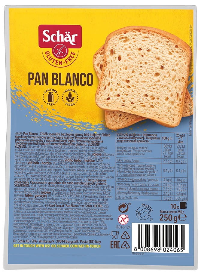 Pain blanc sans gluten « Pan Blanco » 250 g Schar DDM: 11-2026