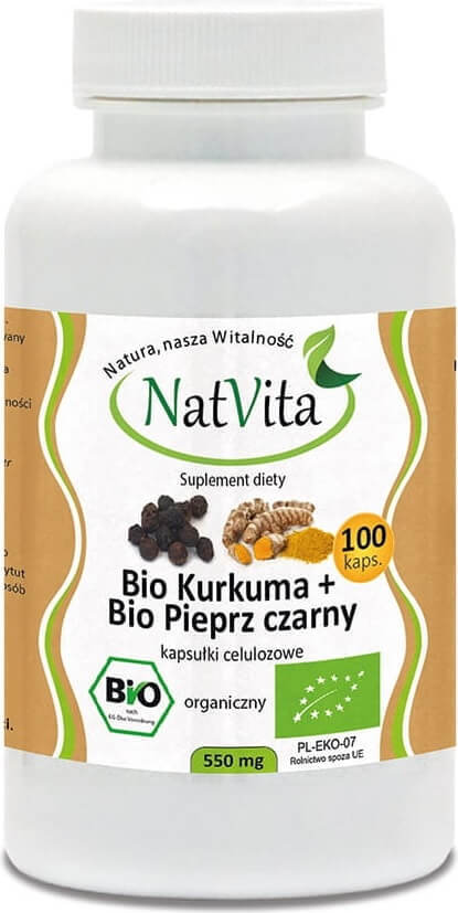Curcuma BIO + Poivre noir BIO (pipérine) 550mg 100 gélules NATVITA