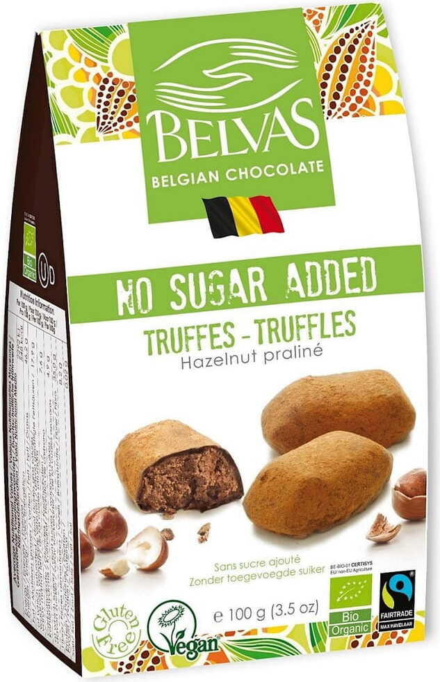 Truffes au chocolat belge aux noisettes sans sucre ajouté sans gluten BIO 100 g - BELVAS