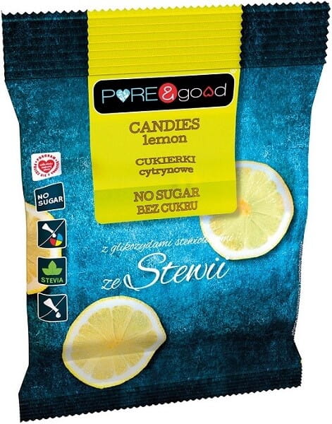 Bonbons au citron sans sucre avec glycosides de stéviol de stévia bonbons citron 50 g PURE & GOOD