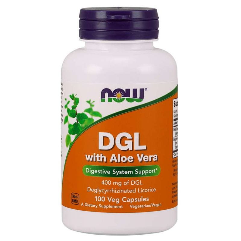 Dgl avec aloe vera racine de réglisse 400 MG et aloe vera 100 gélules NOW FOODS