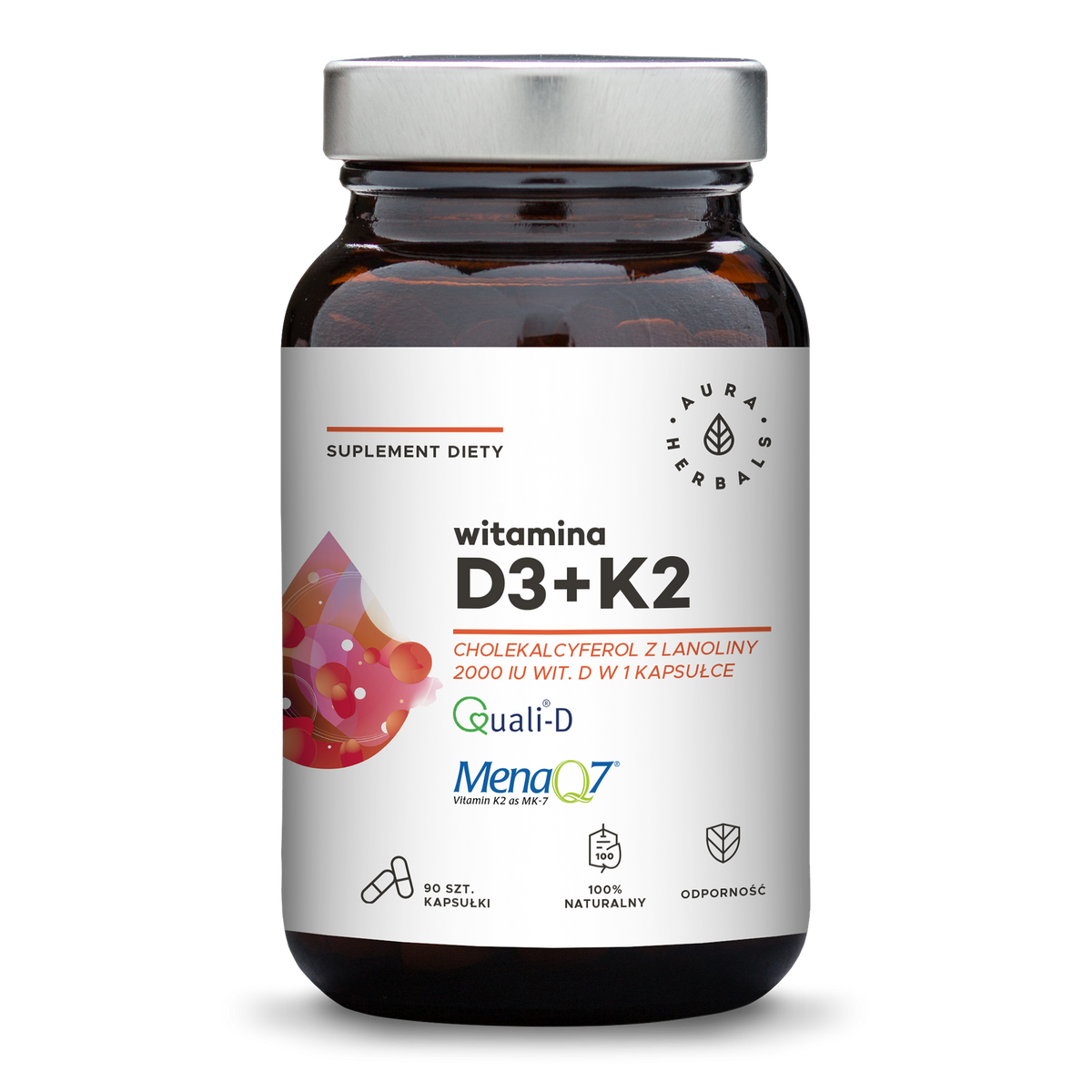 Vitamine D3 2000 ui et K2 90 gélules AURA HERBALS