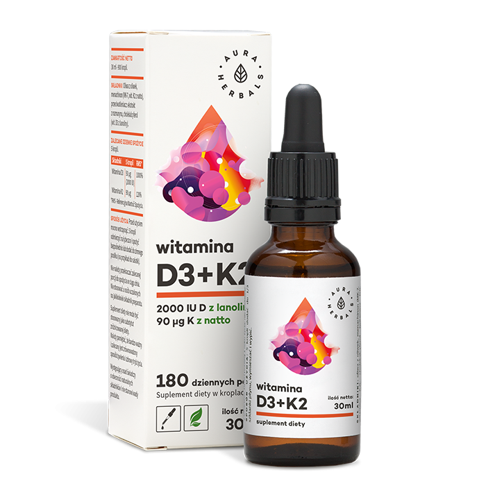 Vitamine D3 et K2MK7 en gouttes de 30 ml AURA HERBALS