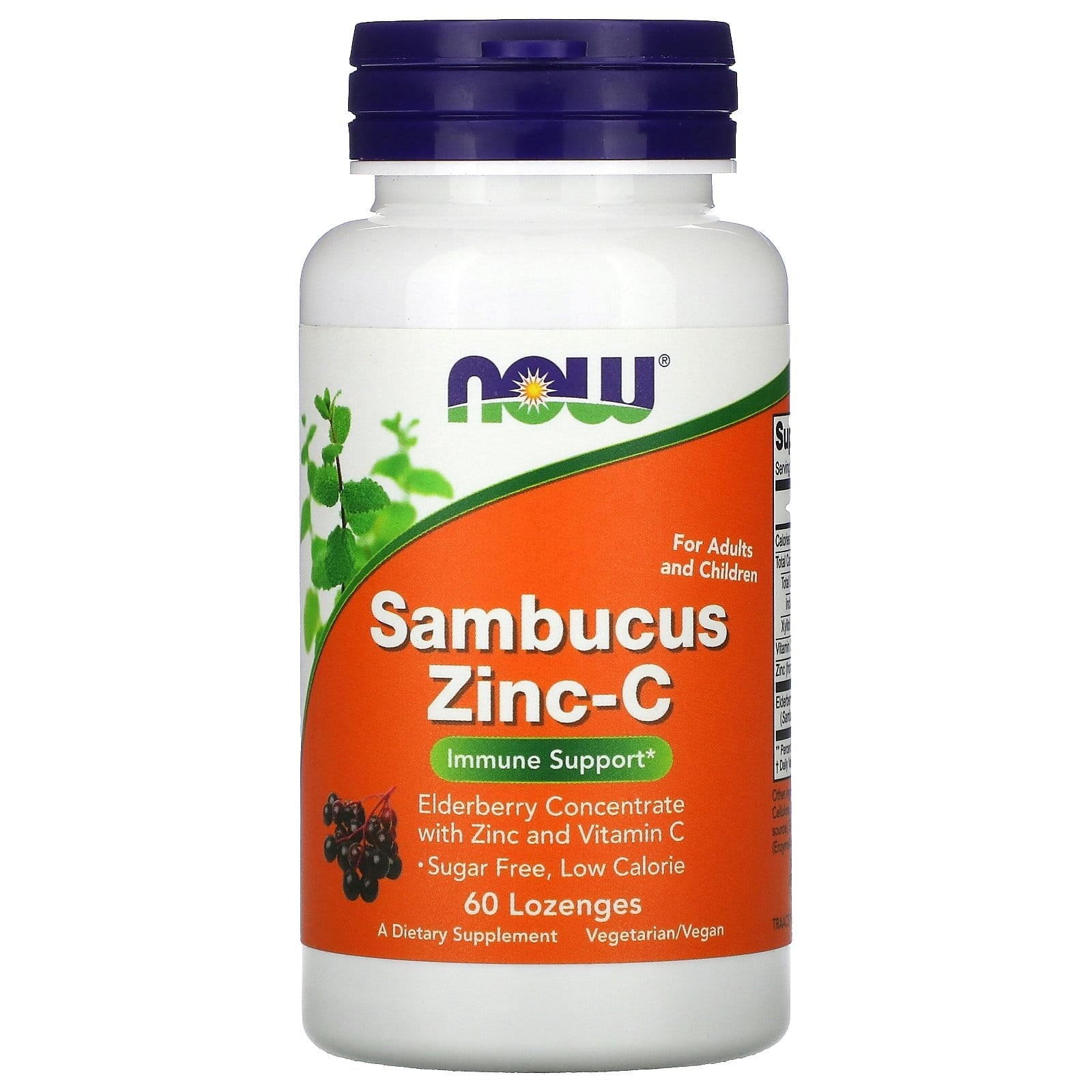 Sambucus zincc pastilles de zinc 60 comprimés NOW FOODS