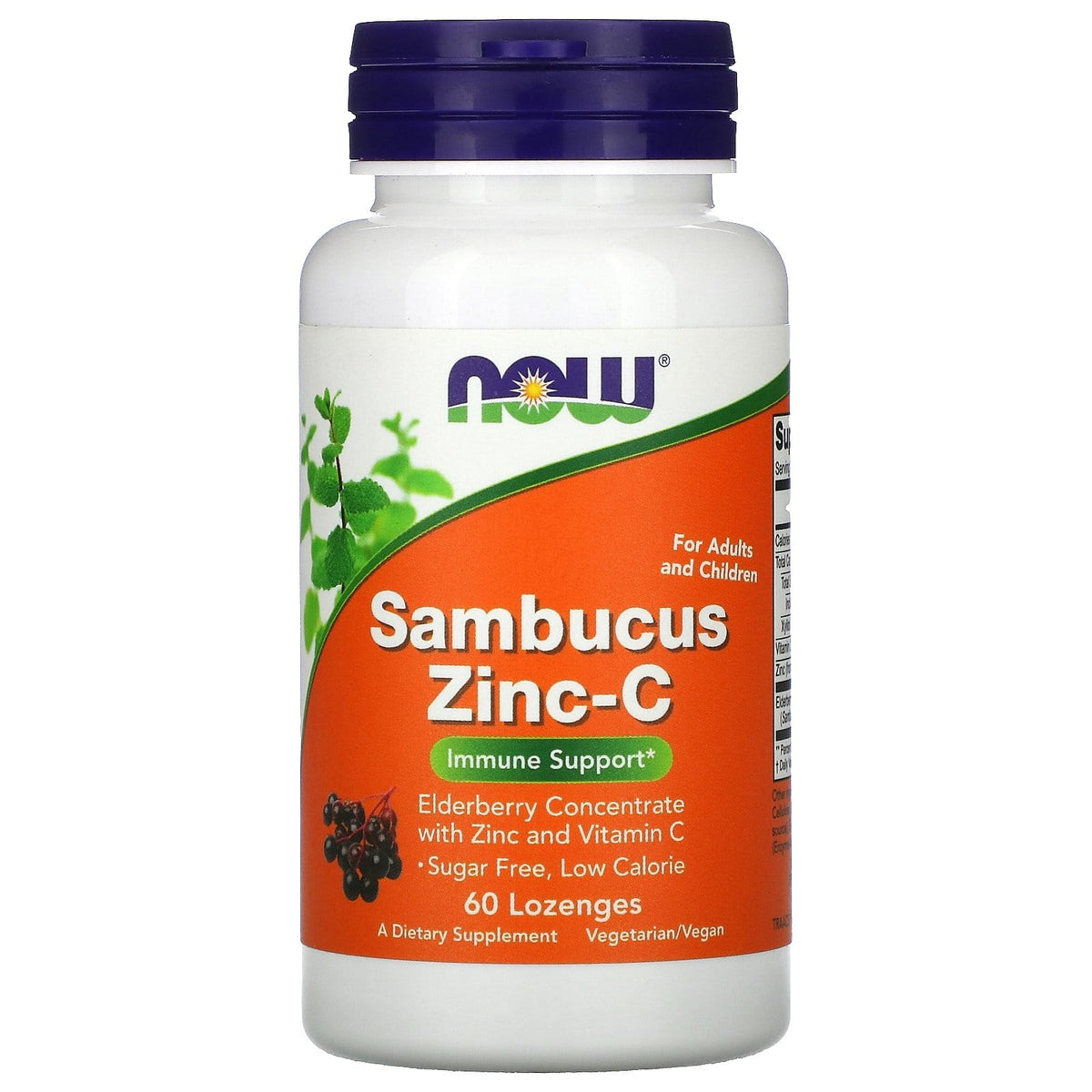 Sambucus zincc pastilles de zinc 60 comprimés NOW FOODS