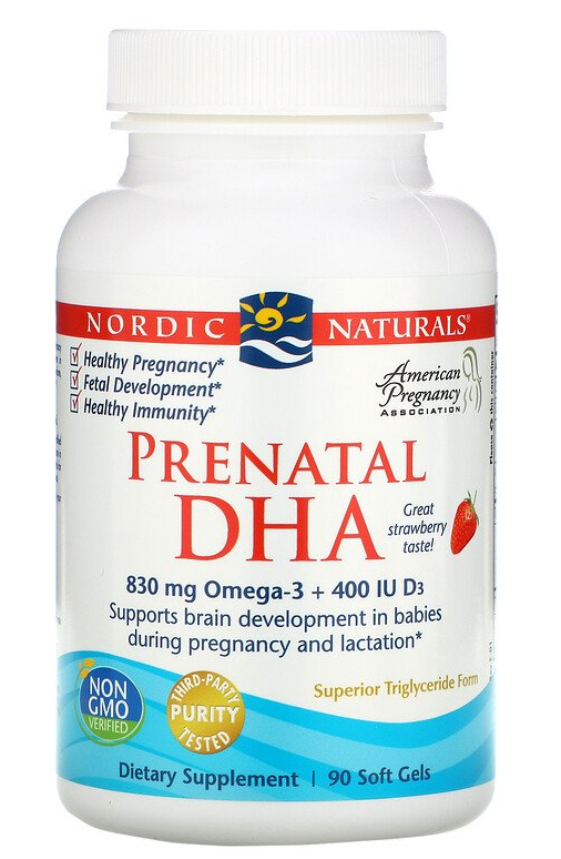 Prénatal DHA OMEGA 3 et vitamine D3 fraise 90 gélules NORDIC NATURALS