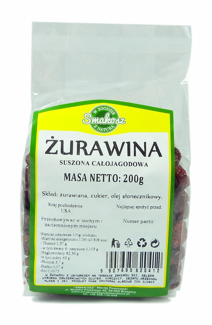 Canneberges entières, confites 200g SMAKOSZ