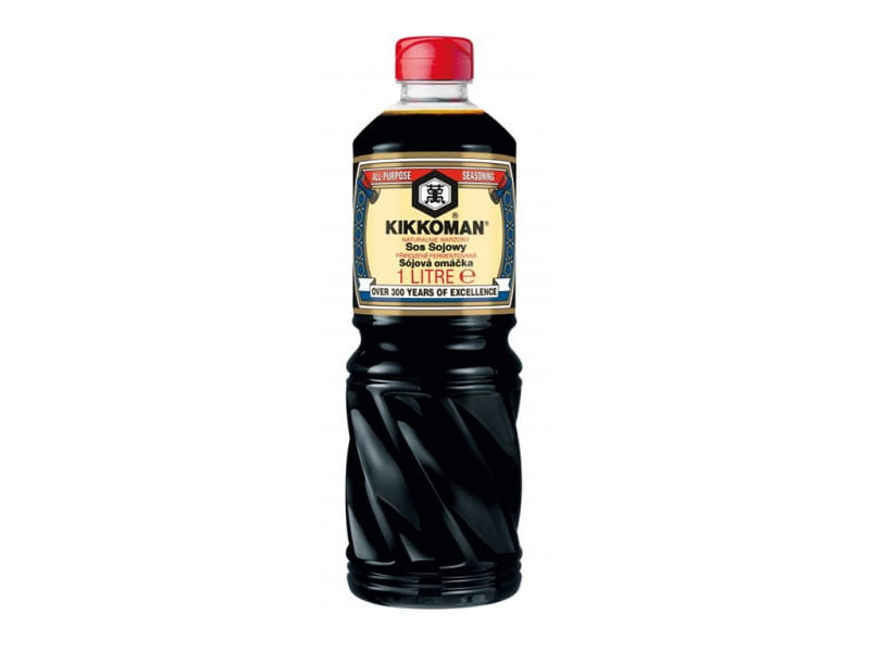 1000ml de sauce soja avec un bouchon KIKKOMAN rouge